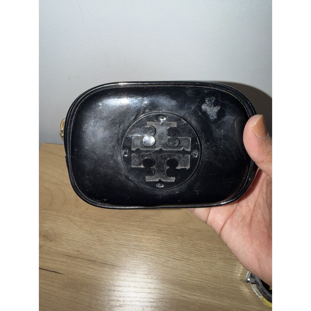 Tory Burch Womens Black‎ Patent Leather Small Glossy Cosmetic Bag Travel Case T